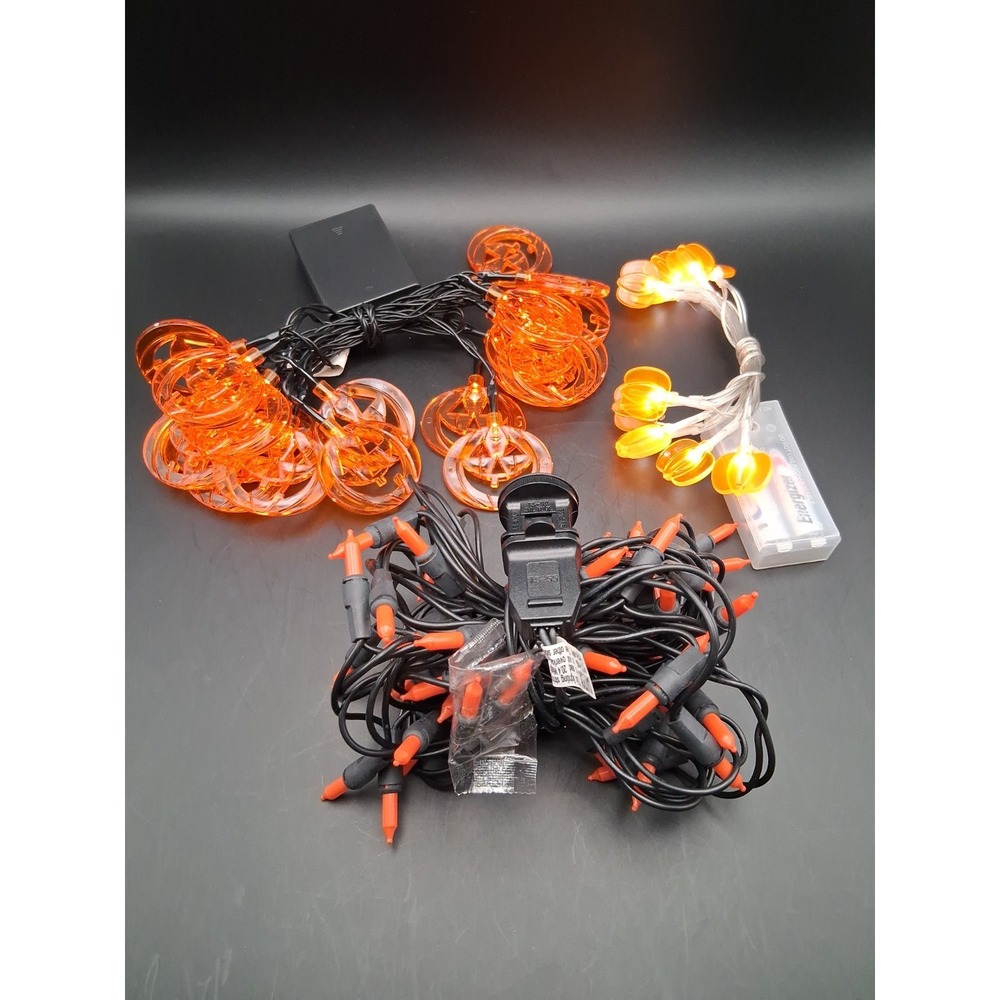 3 Set Bundle Halloween Jack-'O-Lantern, Mini Pumpkin & Orange String Lights READ